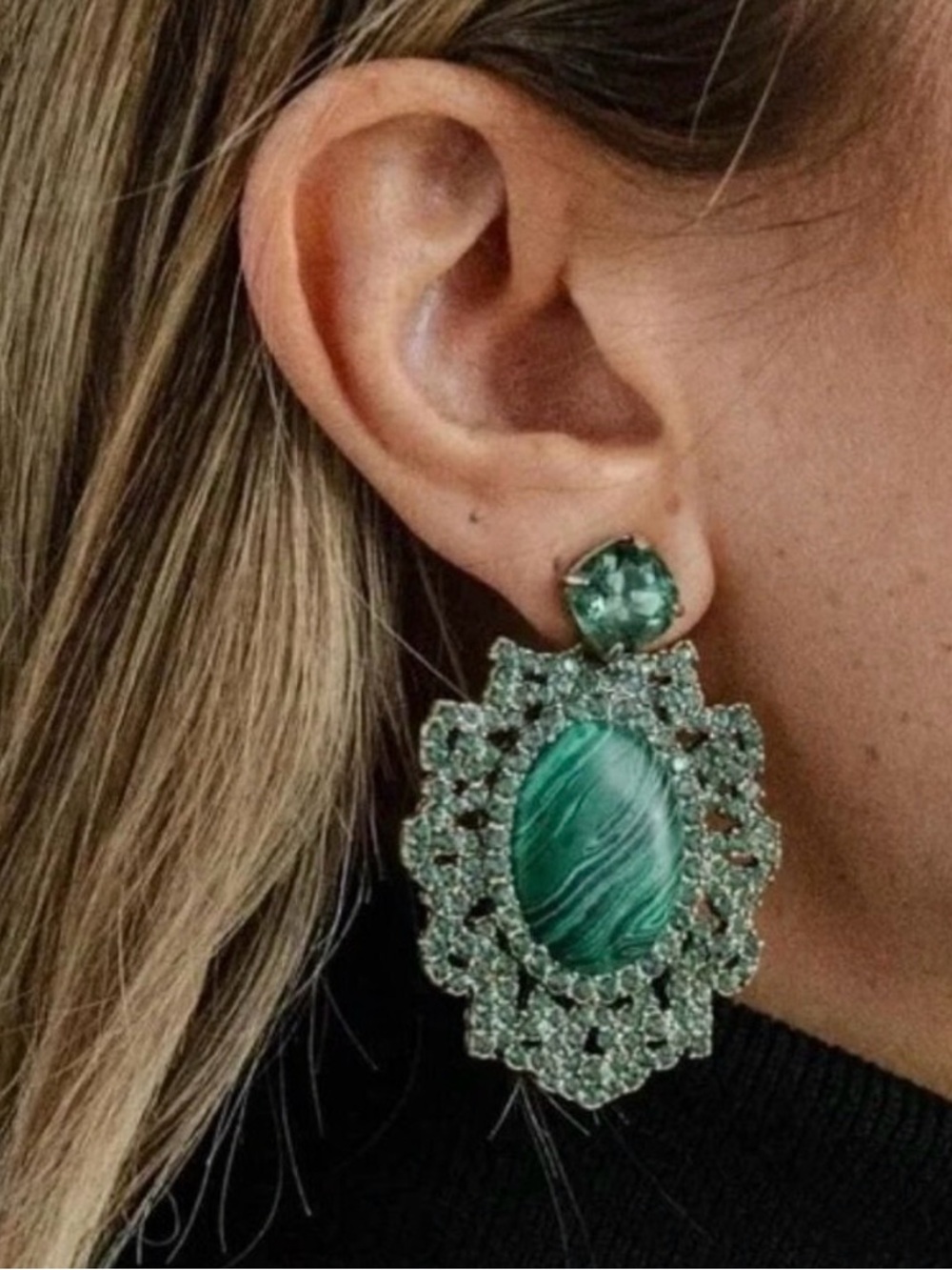 Stella & Dot Green Filigree Drop Earrings